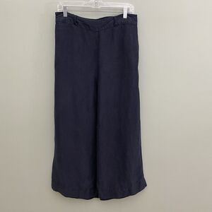 Halston Linen Blend Wide Leg Pants Pull On Pockets Womens Large Black Lagenlook